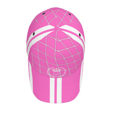 Load image into Gallery viewer, Royalty 24 White Logo, Netting ,Stripes &amp; Pink Curved Brim Baseball Cap (AOP)
