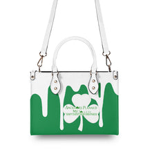 Load image into Gallery viewer, Ancestors Irish, White Clover,Green Logo,  White Drip , Green Multiple Sizes Upgraded Luxury Women PU Leather Handbag

