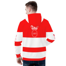 Load image into Gallery viewer, Royal DON'T D4XV  White Logo, Stripes &amp; Red Men's All Over Print Hoodie
