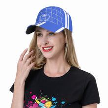 Load image into Gallery viewer, Royalty DON'T D4XV  White Logo, Stripes &amp; Royal Blue Curved Brim Baseball Cap (AOP)
