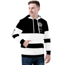 Load image into Gallery viewer, Royalty DON'T D4XV Black &amp; White  Logo ,White Stripes &amp; Black Men's All Over Print Hoodie
