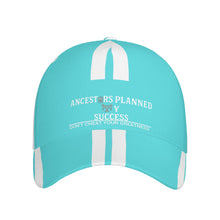 Load image into Gallery viewer, Ancestors Native ,White Logo &amp; Lt Blue and White Stripes Curved Brim Baseball Cap (AOP)
