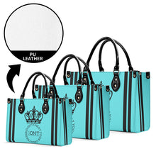 Load image into Gallery viewer, Royalty DON'T D4XV Black logo, Stripes &amp; Turquoise  Multiple Sizes Upgraded Luxury Women PU Leather Handbag
