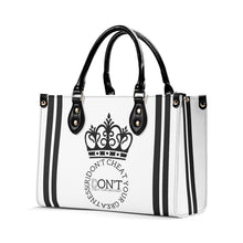 Load image into Gallery viewer, Royalty DON'T D4XV Black Logo ,Stripes &amp; White Multiple Sizes Upgraded Luxury Women PU Leather Handbag
