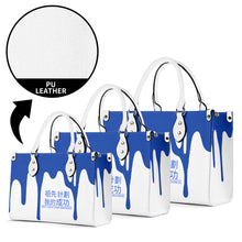 Load image into Gallery viewer, Ancestors Chinese , Blue Logo &amp; White and Blue Drip Multiple Sizes Upgraded Luxury Women PU Leather Handbag
