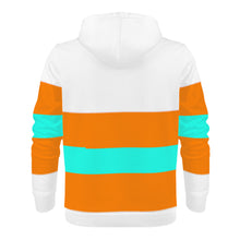 Load image into Gallery viewer, DCYG 25NC NERD Teal Logo ,Teal &amp; Orange Stripes &amp; White  Mens  All Over Print Hoodie
