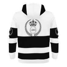 Load image into Gallery viewer, Royalty 24 White ,Black Logos ,Stripes &amp; White  Men's All Over Print Hoodie
