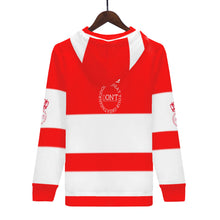Load image into Gallery viewer, Royal DON'T D4XV  White Logo, Stripes &amp; Red Men's All Over Print Hoodie
