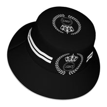Load image into Gallery viewer, Royalty 24 White Logo , Stripes &amp; Black Reflective Bucket Hat

