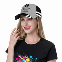 Load image into Gallery viewer, Ancestors Black, Black Logo,White , Black Stripes &amp; Grey  Curved Brim Baseball Cap (AOP)
