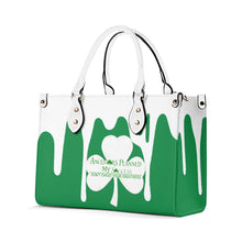 Load image into Gallery viewer, Ancestors Irish, White Clover,Green Logo,  White Drip , Green Multiple Sizes Upgraded Luxury Women PU Leather Handbag
