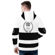 Load image into Gallery viewer, Royalty 24 White ,Black Logos ,Stripes &amp; White  Men's All Over Print Hoodie
