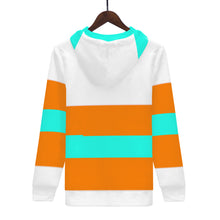 Load image into Gallery viewer, DCYG 25NC NERD Teal Logo ,Teal &amp; Orange Stripes &amp; White  Mens  All Over Print Hoodie
