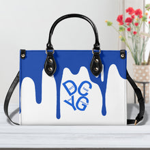Load image into Gallery viewer, DRIP Blue Logo &amp; White Multiple Sizes Upgraded Luxury Women PU Leather Handbag
