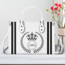 Load image into Gallery viewer, Royalty 24  Black Logo ,Stripes &amp; White Multiple Sizes Upgraded Luxury Women PU Leather Handbag
