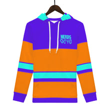 Load image into Gallery viewer, DCYG Teal NERDS Logo , Orange, Teal Stripes &amp;  Purple Men's All Over Print Hoodie
