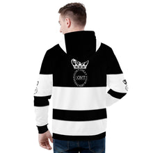Load image into Gallery viewer, Royalty DON'T D4XV Black &amp; White  Logo ,White Stripes &amp; Black Men's All Over Print Hoodie
