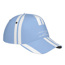 Load image into Gallery viewer, Ancestors Muslim, White Logo, White Stripes &amp; Light Blue  Curved Brim Baseball Cap (AOP)
