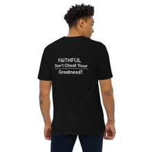 Load image into Gallery viewer, DCYG Faithful White logo &amp; Black Men’s premium heavyweight tee
