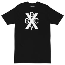 Load image into Gallery viewer, DCYG X White logo &amp; Black Men’s premium heavyweight tee

