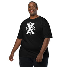 Load image into Gallery viewer, DCYG X White logo &amp; Black Men’s premium heavyweight tee
