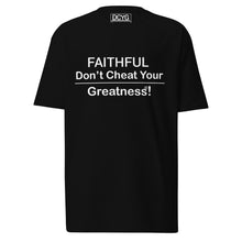 Load image into Gallery viewer, DCYG Faithful White logo &amp; Black Men’s premium heavyweight tee
