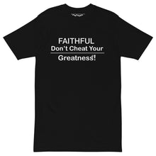Load image into Gallery viewer, DCYG Faithful White logo &amp; Black Men’s premium heavyweight tee
