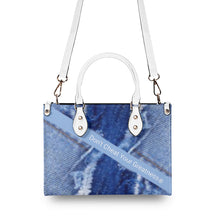 Load image into Gallery viewer, 45 Dgr White Logo &amp; Denim Multiple Sizes Upgraded Luxury Women PU Leather Handbag
