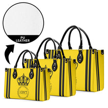 Load image into Gallery viewer, Royalty DON'T D4XV Black  Logo ,Stripes &amp; Gold Multiple Sizes Upgraded Luxury Women PU Leather Handbag
