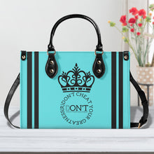 Load image into Gallery viewer, Royalty DON'T D4XV Black logo, Stripes &amp; Turquoise  Multiple Sizes Upgraded Luxury Women PU Leather Handbag
