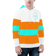 Load image into Gallery viewer, DON'T  4XDC Turquoise Logo, Orange  &amp; Turquoise Stripes Men's All Over Print Hoodie
