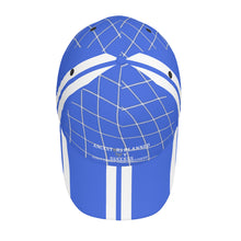 Load image into Gallery viewer, Ancestors Native White Logo, Netting, &amp; Blue  Curved Brim Baseball Cap (AOP)

