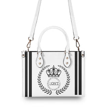 Load image into Gallery viewer, Royalty 24  Black Logo ,Stripes &amp; White Multiple Sizes Upgraded Luxury Women PU Leather Handbag
