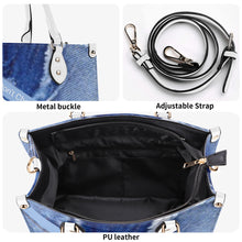 Load image into Gallery viewer, 45 Dgr White Logo &amp; Denim Multiple Sizes Upgraded Luxury Women PU Leather Handbag
