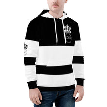 Load image into Gallery viewer, Royalty DON'T D4XV Black &amp; White  Logo ,White Stripes &amp; Black Men's All Over Print Hoodie

