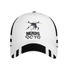 Load image into Gallery viewer, NERDS DRONE WEAR Black Logo , Stripes &amp;  Curved Brim Baseball Cap (AOP)
