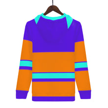 Load image into Gallery viewer, DCYG Teal NERDS Logo , Orange, Teal Stripes &amp;  Purple Men's All Over Print Hoodie

