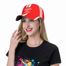 Load image into Gallery viewer, Ancestors Black, White Logo, White Strips &amp; Red Curved Brim Baseball Cap (AOP)
