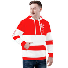 Load image into Gallery viewer, Royal DON'T D4XV  White Logo, Stripes &amp; Red Men's All Over Print Hoodie
