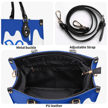 Load image into Gallery viewer, DRIP Blue Logo &amp; White Multiple Sizes Upgraded Luxury Women PU Leather Handbag
