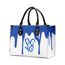 Load image into Gallery viewer, DRIP Blue Logo &amp; White Multiple Sizes Upgraded Luxury Women PU Leather Handbag
