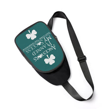 Load image into Gallery viewer, Ancestors Irish White Logo , Cloves &amp; Green Chest Bag
