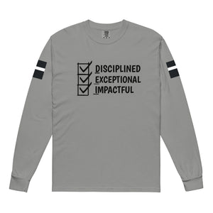 DISCIPLINED EXCEPTIONAL IMPACTFUL, DEI ,Black Logo ,Black ,White Stripes ,Multi Colorheavyweight long-sleeve shirts