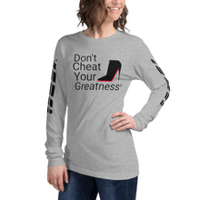 Load image into Gallery viewer, DCYG Black Red Bottoms Unisex Long Sleeve Tee
