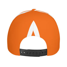 Load image into Gallery viewer, Ancestors Black, White Logo, White Strips &amp; Orange Curved Brim Baseball Cap (AOP)
