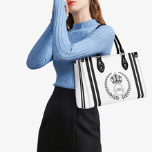 Load image into Gallery viewer, Royalty 24 Black Logo, Stripes &amp; White Multiple Sizes Upgraded Luxury Women PU Leather Handbag
