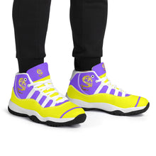 Load image into Gallery viewer, SWAN Yellow Dragon Logo, Purple, Yellow High Top Air Retro Sneakers - White
