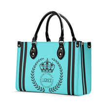 Load image into Gallery viewer, Royalty 24 Black Logo ,Stripes &amp; Turquoise Multiple Sizes Upgraded Luxury Women PU Leather Handbag
