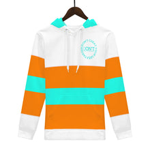 Load image into Gallery viewer, DON'T  4XDC Turquoise Logo, Orange  &amp; Turquoise Stripes Men's All Over Print Hoodie
