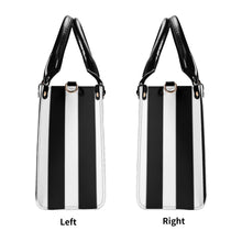 Load image into Gallery viewer, Ancestors Korean, Black Logo &amp; White &amp; Black Stripes Multiple Sizes Upgraded Luxury Women PU Leather Handbag
